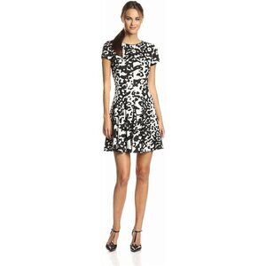 Eliza J Short Sleeve Fit & Flare Animal Print Black White Dress Size 14